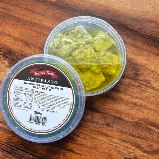 Danish Feta Cubed with Basil Pesto